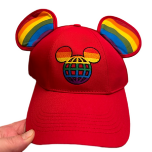 NWT DISNEY PARKS Mickey Mouse Ears Red Rainbow Pride Baseball Cap Hat 🌈